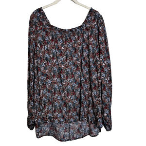 Angels Forever Young Womens Blouse 1X Dark Colors Ditzy Floral Balloon Sleeves